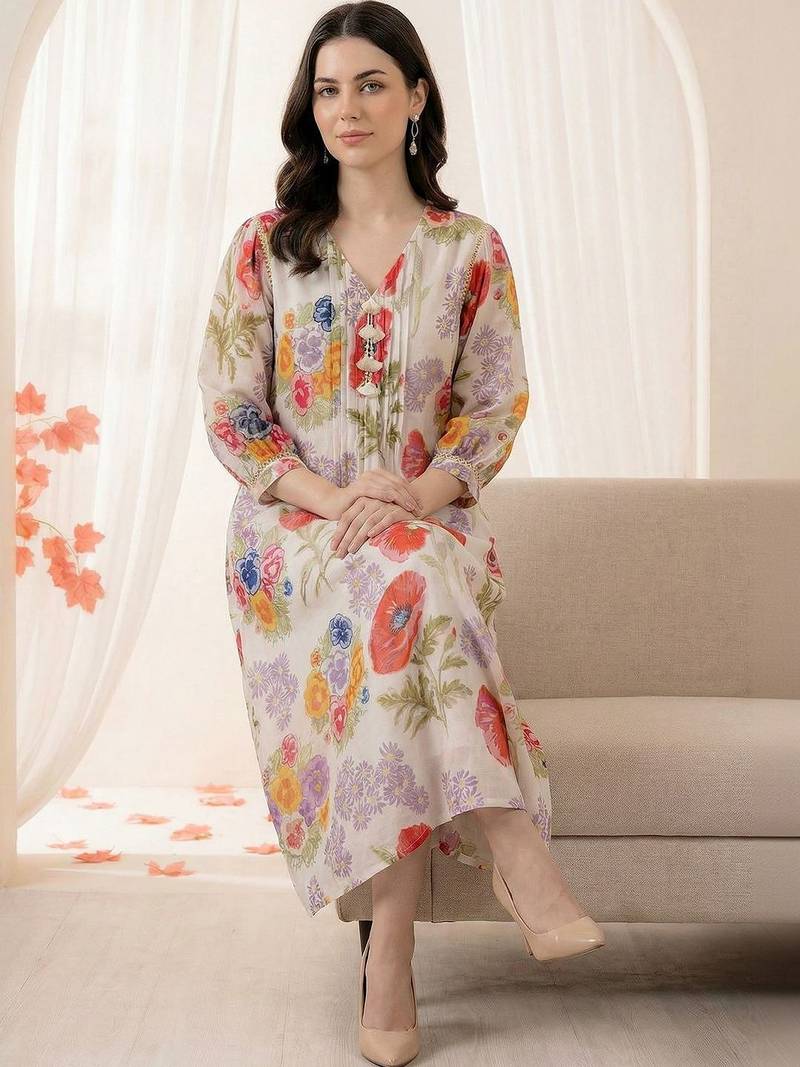 Women Floral Printed Regular Pure Cotton Kurta with Trousers