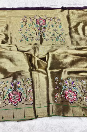 wine zari woven paithani silk blend traditional saree with swarovski blouse piece