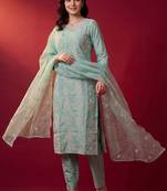 Women Ethnic Motifs Embroidered Regular Thread Work Kurta with Trousers & With Dupatta