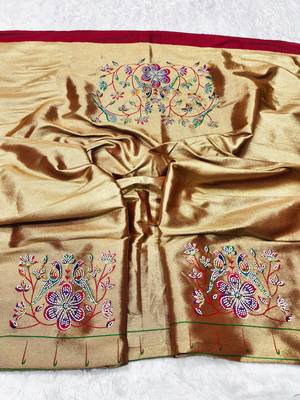 maroon zari woven paithani silk blend traditional saree with swarovski blouse piece 3