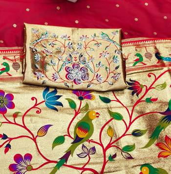 maroon zari woven paithani silk blend traditional saree with swarovski blouse piece 4