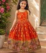 Pure viscose  silk blend  with embroidery border kids gown