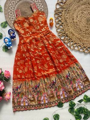 Pure viscose  silk blend  with embroidery border kids gown 2