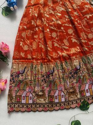 Pure viscose  silk blend  with embroidery border kids gown 3