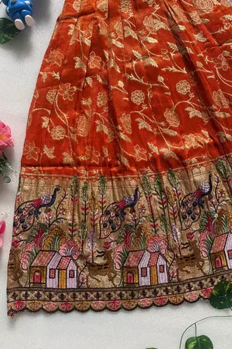 Pure viscose  silk blend  with embroidery border kids gown