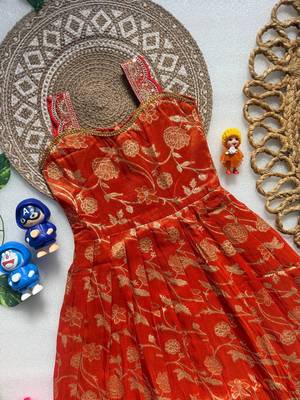 Pure viscose  silk blend  with embroidery border kids gown 4