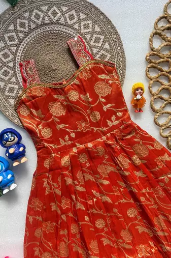 Pure viscose  silk blend  with embroidery border kids gown