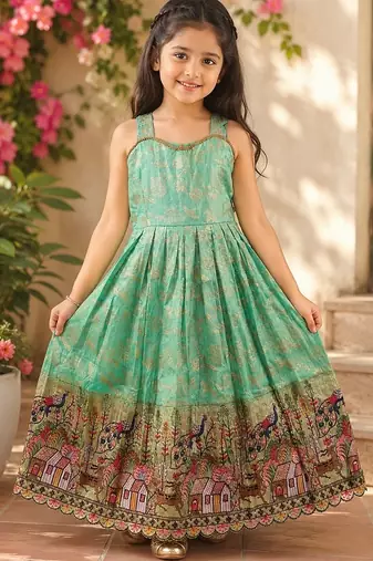 Pure viscose  silk blend  with embroidery border kids gown