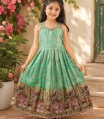 Pure viscose  silk blend  with embroidery border kids gown