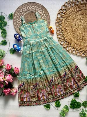 Pure viscose  silk blend  with embroidery border kids gown 2