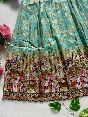 Pure viscose  silk blend  with embroidery border kids gown 3