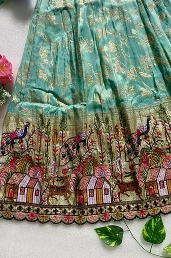 Pure viscose  silk blend  with embroidery border kids gown