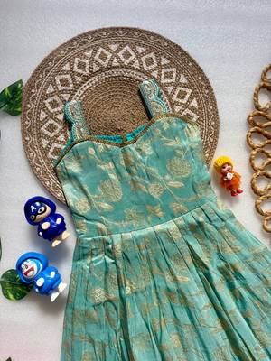 Pure viscose  silk blend  with embroidery border kids gown 4