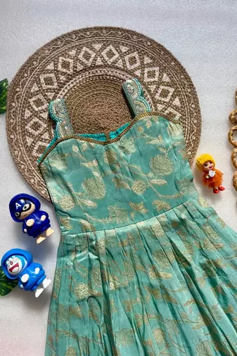 Pure viscose  silk blend  with embroidery border kids gown