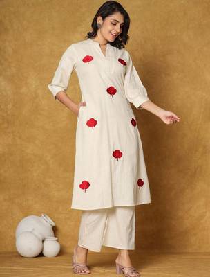 Women A-Line Pure Cotton Floral Printed Kurta & Palazzo Set 1