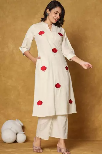 Women A-Line Pure Cotton Floral Printed Kurta & Palazzo Set
