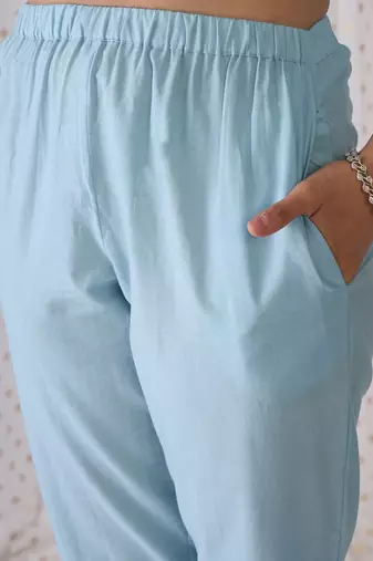 Floral Embroidered Pure Cotton Straight Kurta With Trousers & Dupatta