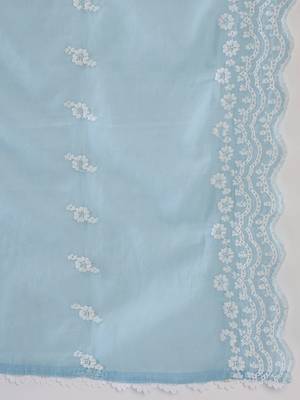 Floral Embroidered Pure Cotton Straight Kurta With Trousers & Dupatta 4
