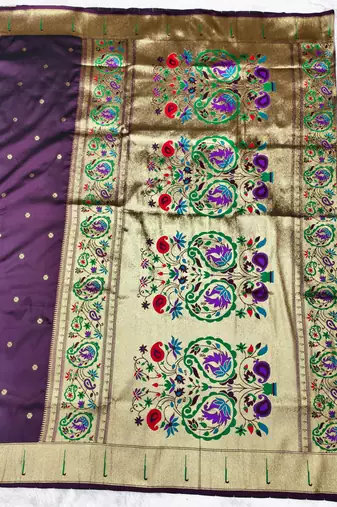 wine zari woven paithani silk blend traditional saree with swarovski blouse piece