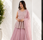 Pink Embroidered Sleeveless Kurta Lehenga and Dupatta set