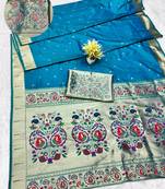 rama zari woven paithani silk blend traditional saree with swarovski blouse piece