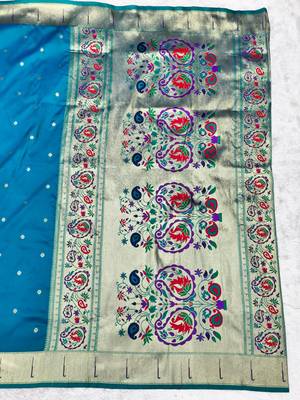 rama zari woven paithani silk blend traditional saree with swarovski blouse piece 2