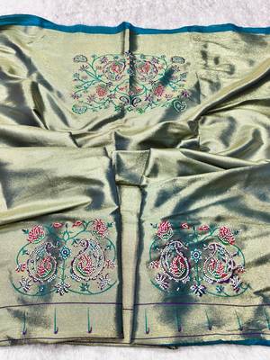 rama zari woven paithani silk blend traditional saree with swarovski blouse piece 3