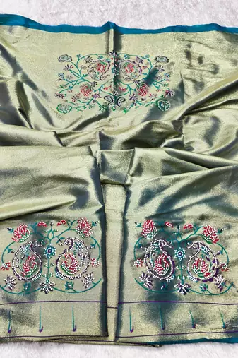rama zari woven paithani silk blend traditional saree with swarovski blouse piece