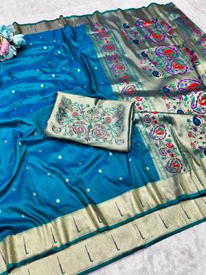 rama zari woven paithani silk blend traditional saree with swarovski blouse piece 4