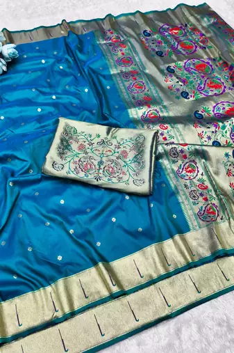 rama zari woven paithani silk blend traditional saree with swarovski blouse piece