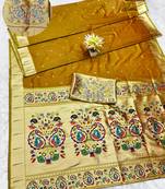 mehendi zari woven paithani silk blend traditional saree with swarovski blouse piece