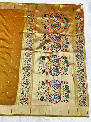 mehendi zari woven paithani silk blend traditional saree with swarovski blouse piece 2
