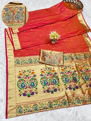 gajri zari woven paithani silk blend traditional saree with swarovski blouse piece 1