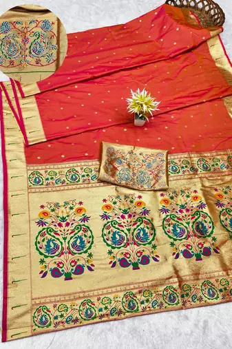 gajri zari woven paithani silk blend traditional saree with swarovski blouse piece
