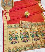 gajri zari woven paithani silk blend traditional saree with swarovski blouse piece