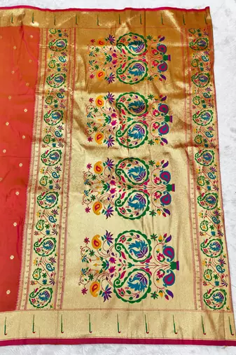 gajri zari woven paithani silk blend traditional saree with swarovski blouse piece