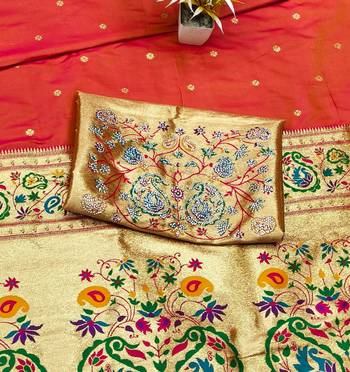 gajri zari woven paithani silk blend traditional saree with swarovski blouse piece 4