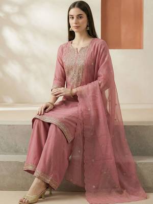 Women Ethnic Motifs Embroidered Regular Thread Work Kurta with Palazzos & With Dupatta 1