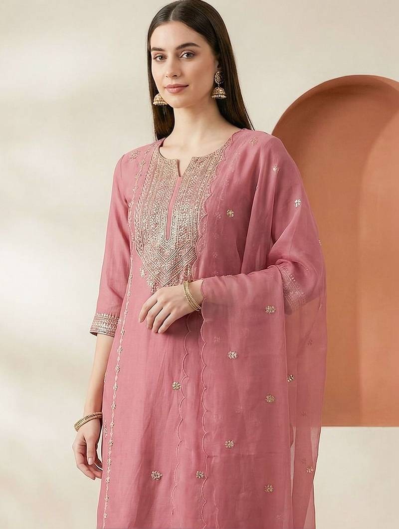 Women Ethnic Motifs Embroidered Regular Thread Work Kurta with Palazzos & With Dupatta