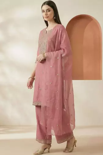Women Ethnic Motifs Embroidered Regular Thread Work Kurta with Palazzos & With Dupatta