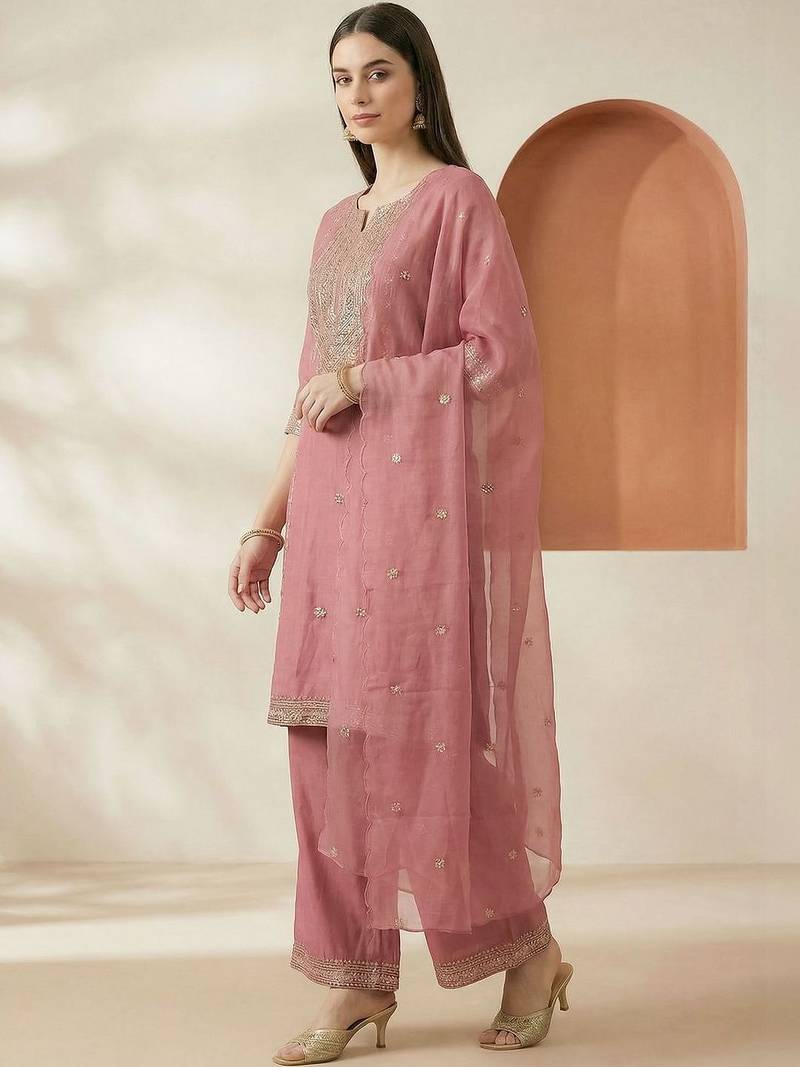 Women Ethnic Motifs Embroidered Regular Thread Work Kurta with Palazzos & With Dupatta