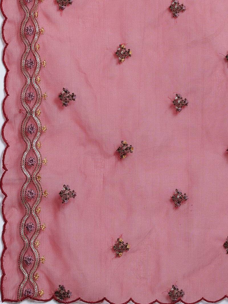 Women Floral Embroidered Thread Work Kurta with Trousers & With Dupatta
