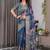 Blue Color digital floral prints And Zari Woven Work linen Saree