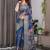 Blue Color digital floral prints And Zari Woven Work linen Saree