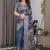 Blue Color digital floral prints And Zari Woven Work linen Saree