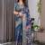 Blue Color digital floral prints And Zari Woven Work linen Saree