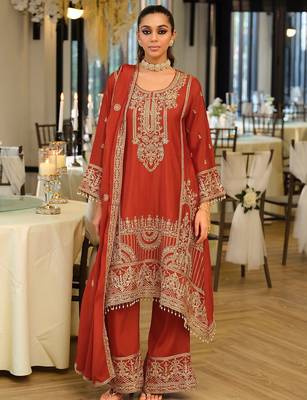 Women Ethnic Motifs Embroidered Regular Mirror Work Kurta with Palazzos & With Dupatta 1