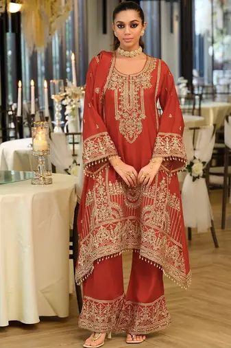 Women Ethnic Motifs Embroidered Regular Mirror Work Kurta with Palazzos & With Dupatta