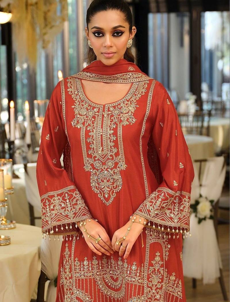 Women Ethnic Motifs Embroidered Regular Mirror Work Kurta with Palazzos & With Dupatta
