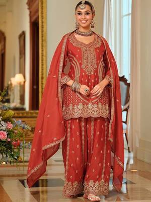 Women Ethnic Motifs Embroidered Regular Thread Work Kurta with Sharara & With Dupatta 1